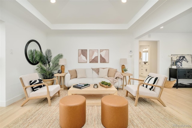 621 S Harrison Ln, Denver, CO 80209 - living area featuring light wood-type flooring, recessed lighting, and a tray ceiling