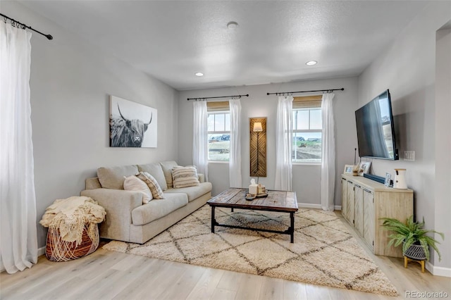 8049 Monte Vista Cir, Littleton, CO 80125 - living area with light wood finished floors, recessed lighting, and baseboards