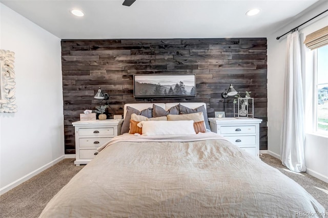 8049 Monte Vista Cir, Littleton, CO 80125 - carpeted bedroom featuring baseboards, recessed lighting, an accent wall, and a ceiling fan