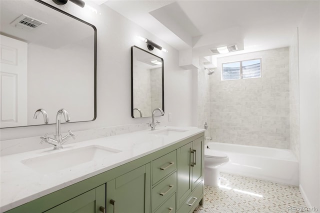 1205 W 101st Ave, Northglenn, CO 80260 - bathroom featuring toilet, double vanity, and shower / washtub combination