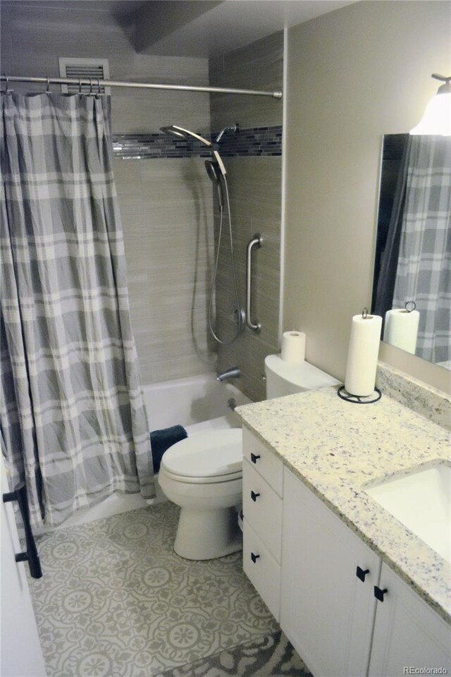 650 S Clinton St Unit 2A, Denver, CO 80247 - full bath with shower / bathtub combination with curtain, vanity, and tile patterned flooring