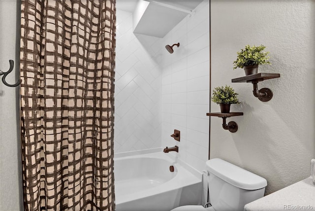 21900 E 46th Pl, Aurora, CO 80019 - full bath with toilet, shower / bathtub combination with curtain, and a textured wall