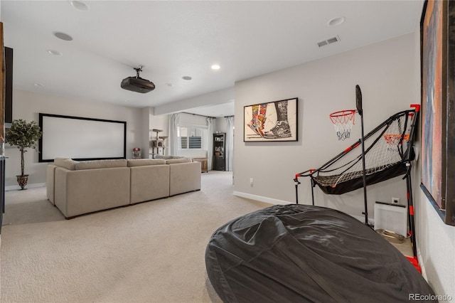 view of carpeted home theater room