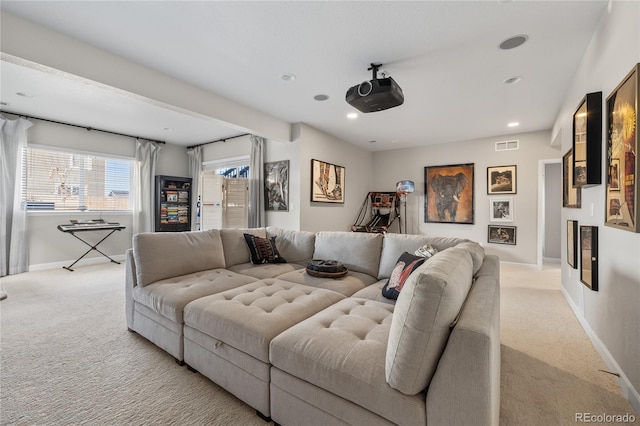 view of carpeted home theater room