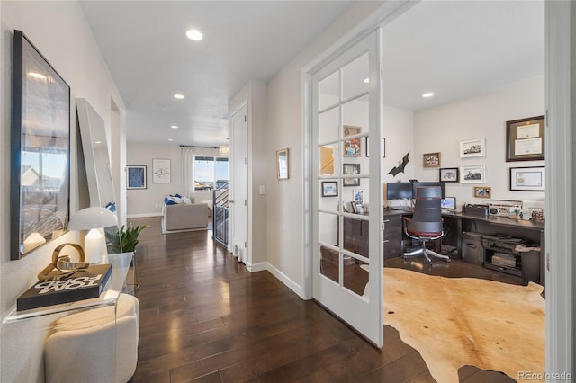 office space featuring dark hardwood / wood-style flooring