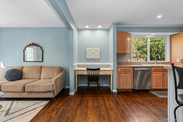 kitchen featuring sink, dark wood-type flooring, and stainless steel dishwasher