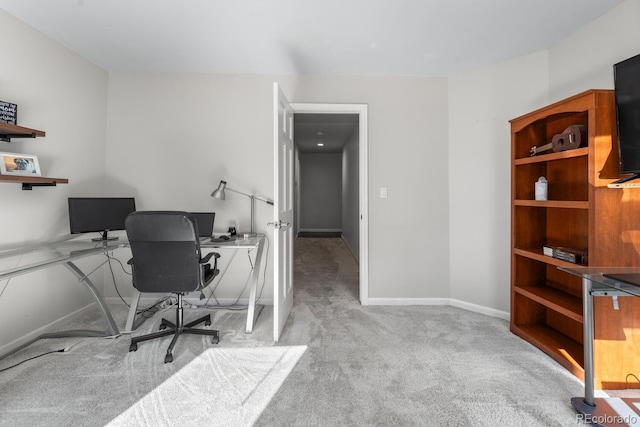 home office featuring light carpet