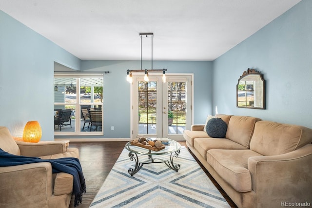 living room with dark wood-type flooring