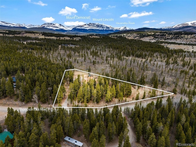 757 Thompson Park Rd, Fairplay, CO 80440 - aerial view of a heavily wooded area and a mountain backdrop