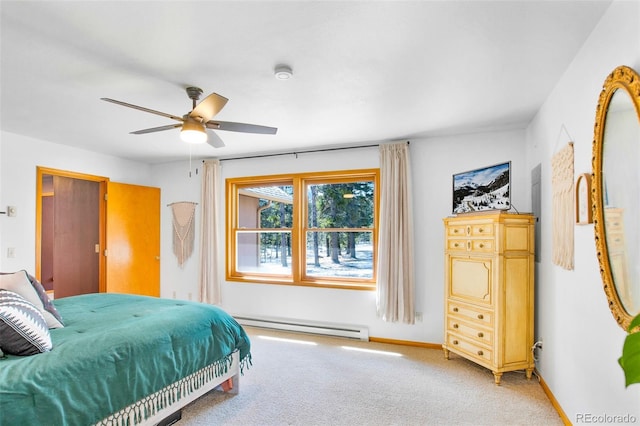757 Thompson Park Rd, Fairplay, CO 80440 - bedroom with baseboard heating, carpet floors, baseboards, and ceiling fan
