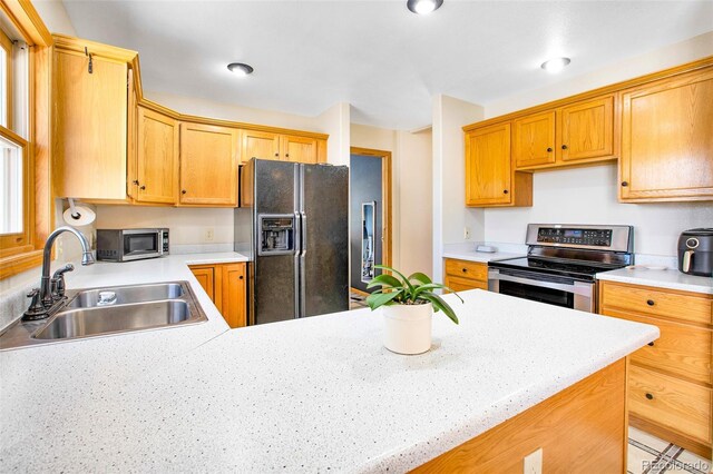 757 Thompson Park Rd, Fairplay, CO 80440 - kitchen featuring stainless steel appliances, a sink, light countertops, and a peninsula