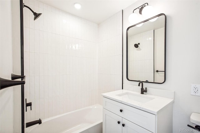 full bathroom featuring toilet, shower / bathtub combination, and vanity