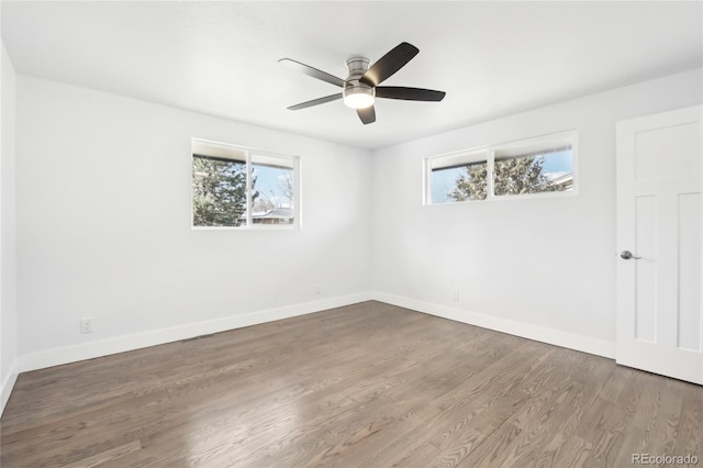 empty room featuring baseboards, a wealth of natural light, and wood finished floors