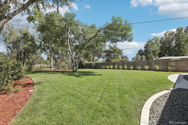 view of yard with a fenced backyard