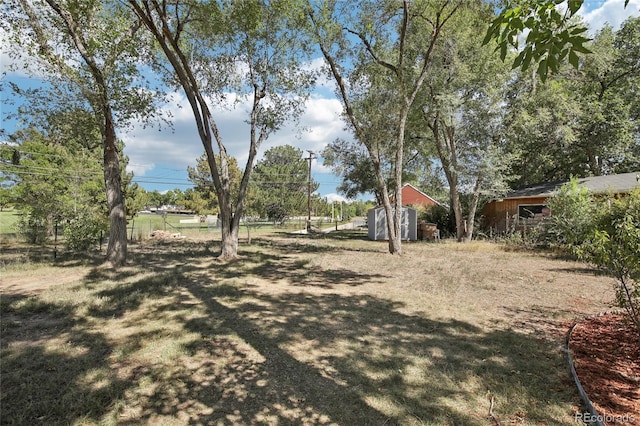 view of yard featuring a shed and an outdoor structure