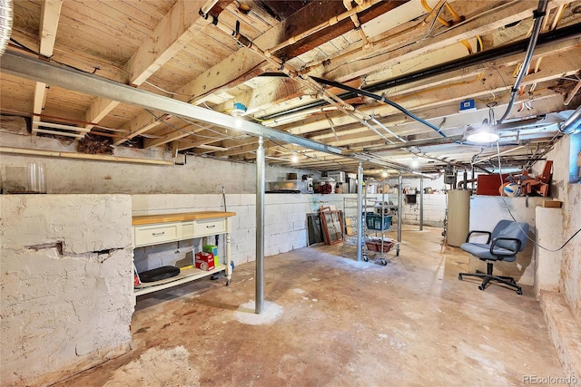 basement featuring gas water heater