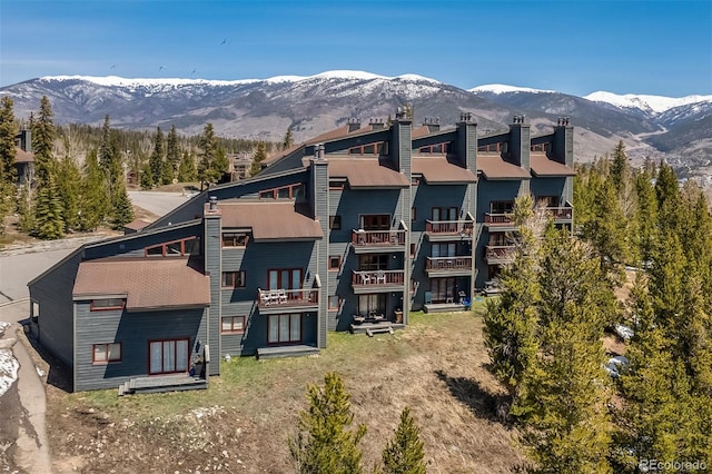 9430 Ryan Gulch Rd Unit 9450, Silverthorne, CO 80498 - rear view of property with a mountain view and a chimney