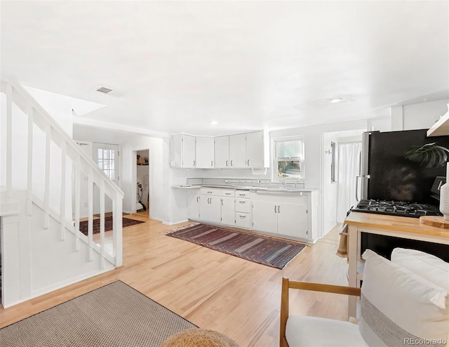 living room featuring sink and light wood-type flooring