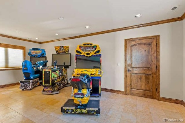 playroom with crown molding