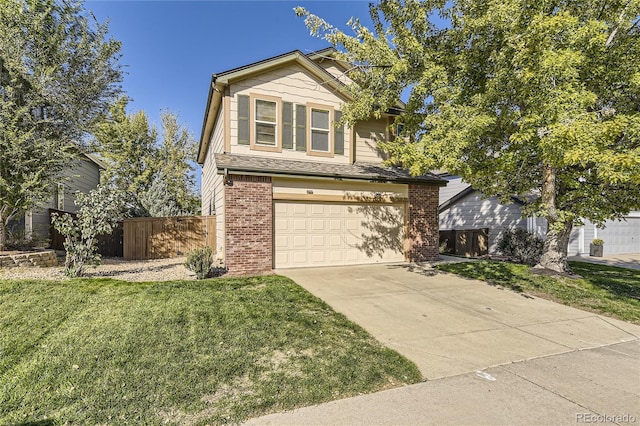 view of front facade featuring a front yard and a garage