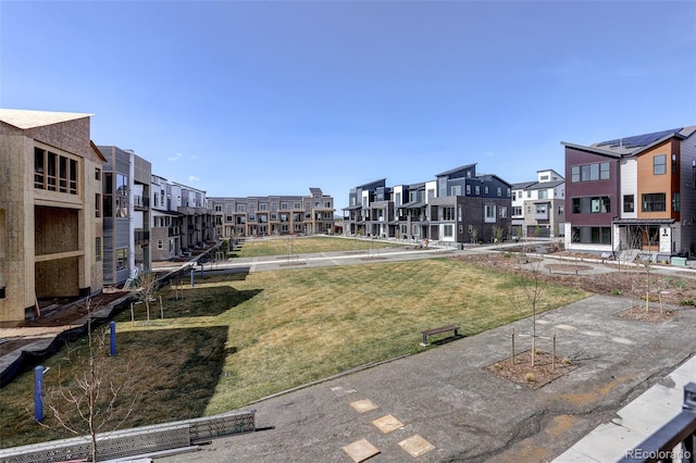 view of community featuring a residential view and a yard