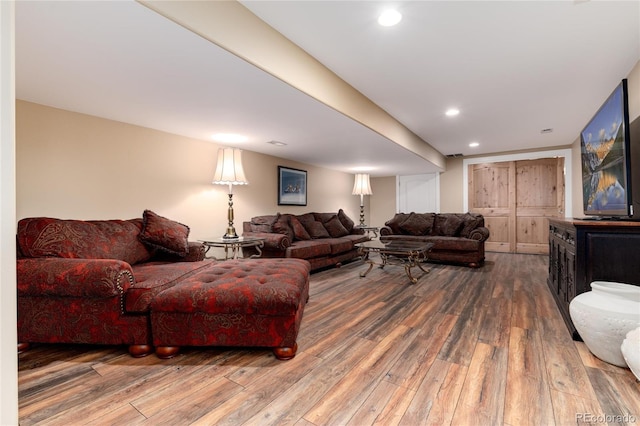 living room with hardwood / wood-style floors