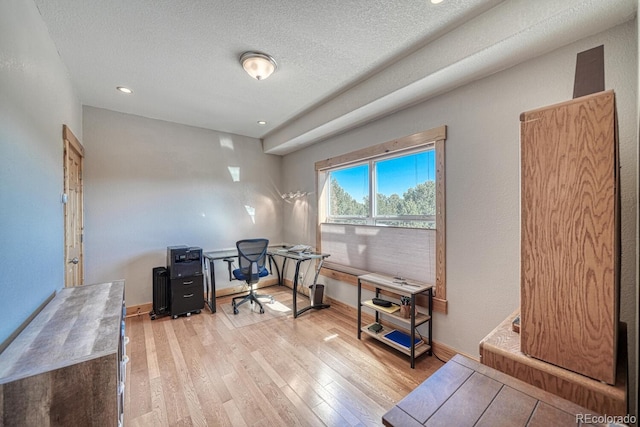 2680 Wild Bill Blvd, Westcliffe, CO 81252 - office with wood finished floors, a textured ceiling, and recessed lighting