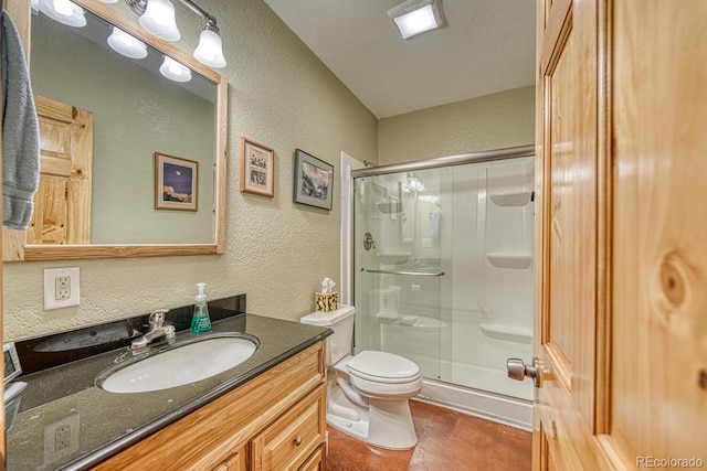 2680 Wild Bill Blvd, Westcliffe, CO 81252 - full bath featuring a textured wall, a shower stall, and vanity
