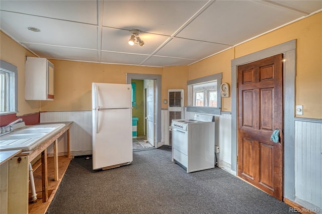 kitchen featuring hardwood / wood-style flooring, white appliances, and sink