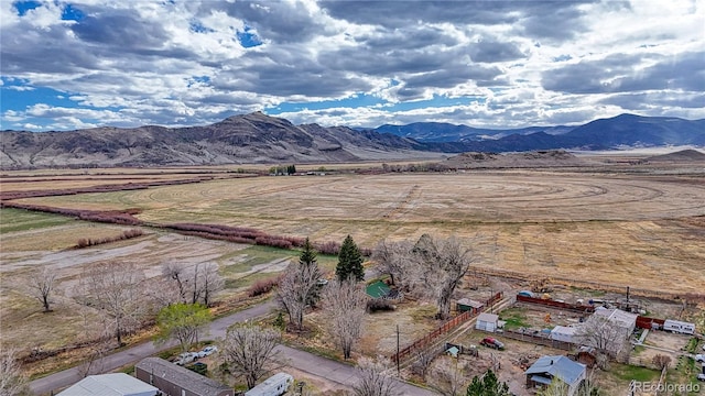 aerial view featuring a mountain view and a rural view