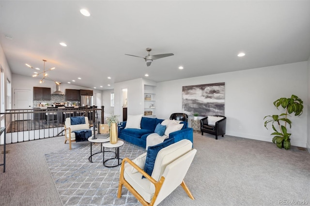 260 Upper Glenway Rd, Palmer Lake, CO 80133 - living area featuring light carpet, a ceiling fan, and recessed lighting