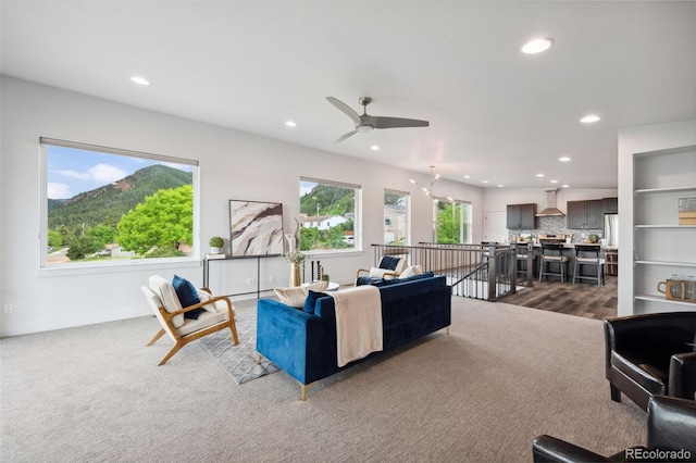260 Upper Glenway Rd, Palmer Lake, CO 80133 - living room featuring recessed lighting, carpet, and ceiling fan