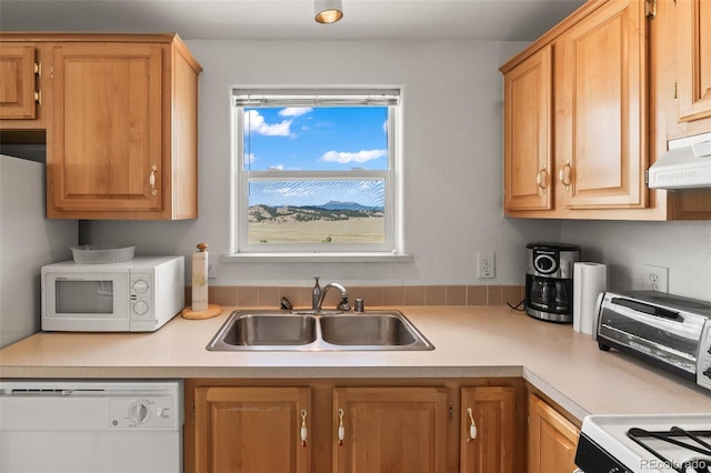 165 Coyotero Trl, Hartsel, CO 80449 - kitchen with white appliances, light countertops, and under cabinet range hood