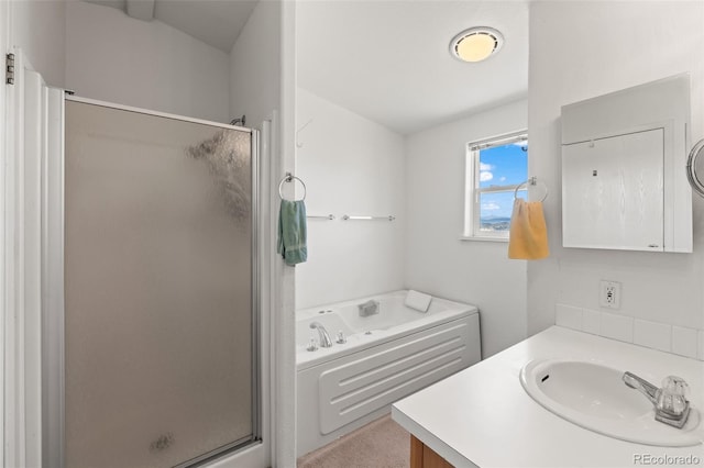 165 Coyotero Trl, Hartsel, CO 80449 - bathroom featuring a stall shower, a bath, and vanity