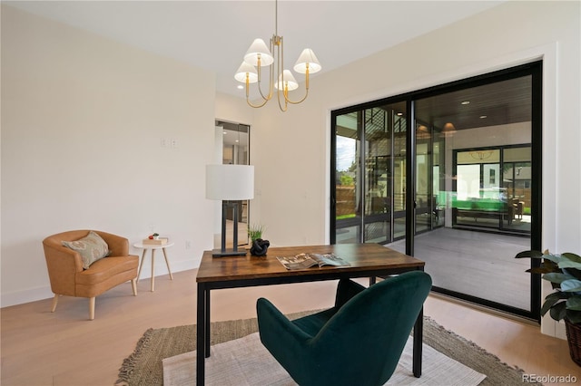 1601 S Columbine St, Denver, CO 80210 - office with wood finished floors, a chandelier, and baseboards
