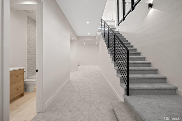 1601 S Columbine St, Denver, CO 80210 - stairs with carpet, baseboards, and recessed lighting