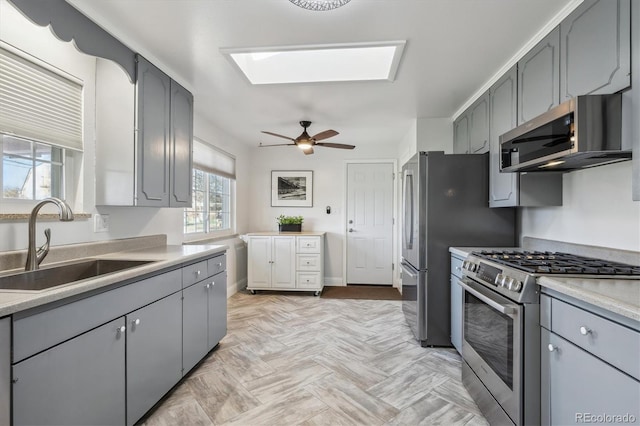 3406 E Fair Pl, Centennial, CO 80121 - kitchen featuring stainless steel appliances, gray cabinets, and light countertops