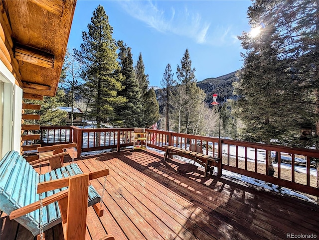 deck with a mountain view