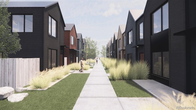 view of community featuring a residential view and fence