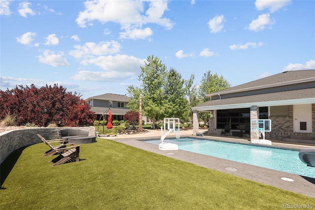 14712 Kalamath Ct, Westminster, CO 80023 - outdoor pool featuring a lawn and a patio area