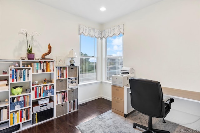 office area featuring dark hardwood / wood-style floors