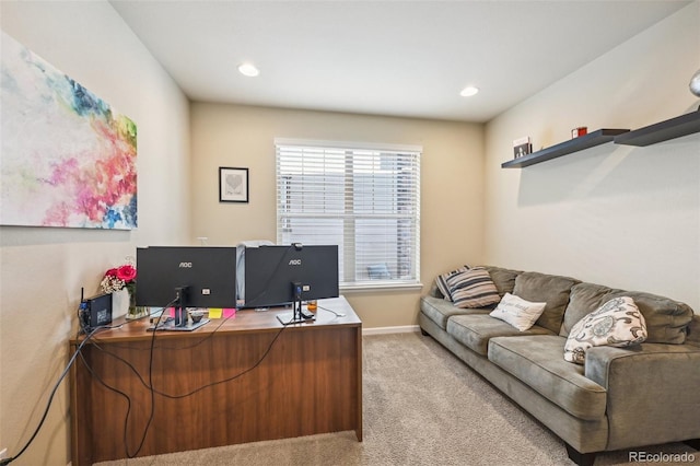 view of carpeted home office