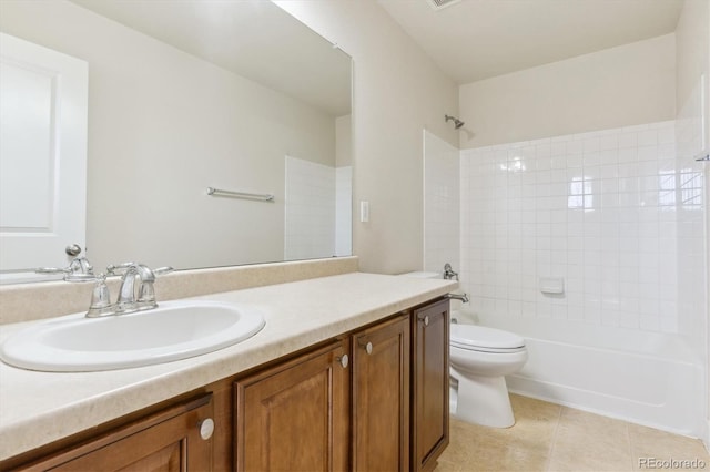 full bathroom featuring vanity, toilet, and washtub / shower combination