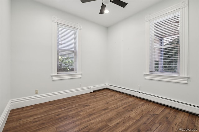 1215 N Emerson St Unit A, Denver, CO 80218 - spare room with wood finished floors, a baseboard radiator, a ceiling fan, and recessed lighting