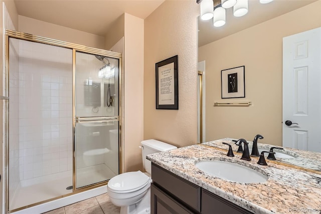 19770 E Geddes Pl, Centennial, CO 80016 - full bathroom featuring toilet, a stall shower, vanity, and tile patterned floors