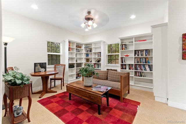 7444 E 9th Ave, Denver, CO 80230 - sitting room featuring carpet floors, ceiling fan, baseboards, and recessed lighting