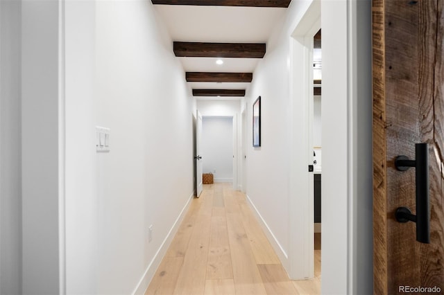 534 W Meadow Rd, Evergreen, CO 80439 - hallway featuring beam ceiling, light wood-style flooring, and recessed lighting