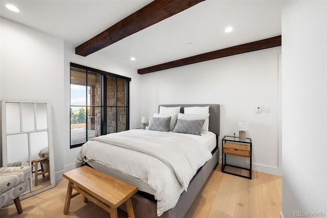 534 W Meadow Rd, Evergreen, CO 80439 - bedroom with beam ceiling, light wood-type flooring, and recessed lighting