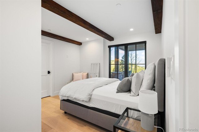 534 W Meadow Rd, Evergreen, CO 80439 - bedroom with beam ceiling, light wood-type flooring, and recessed lighting