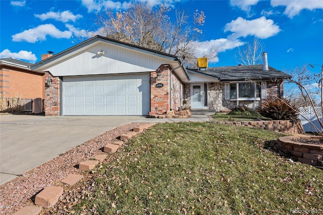 single story home with a front lawn and a garage